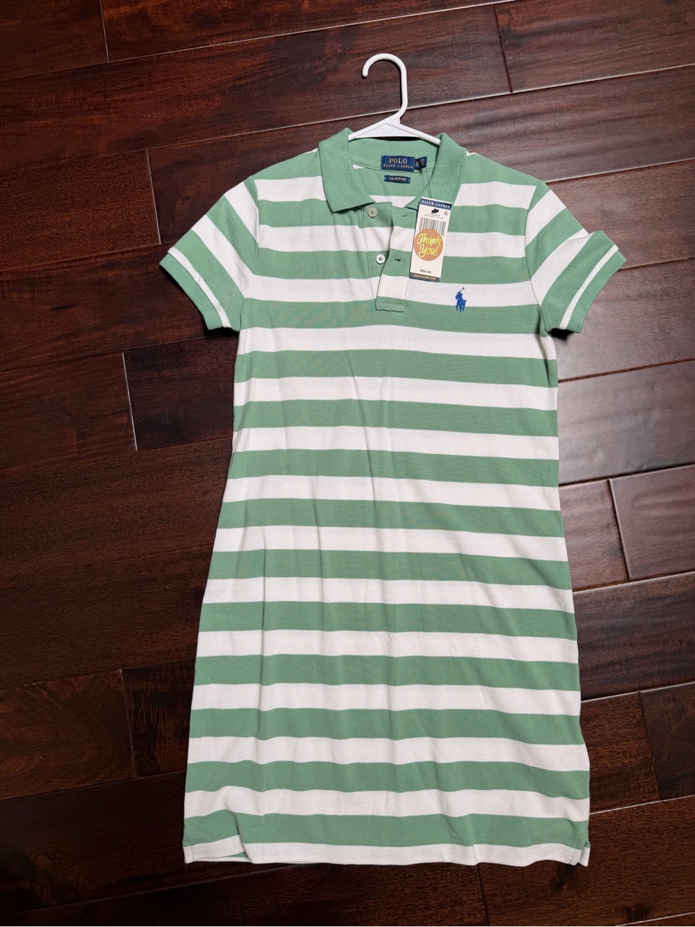 New w tag Ralph Lauren The Mesh Mini Green & White Striped Polo Mini Dress XS
